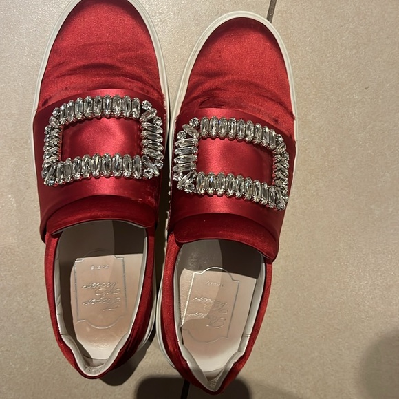 Roger Vivier Sneaky Viv Crystal Embellished Two Tone Satin Slip OnSneakers sz6,5 - Picture 15 of 16